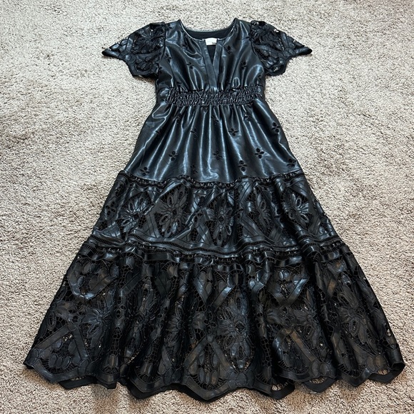 ANTHROPOLOGIE Women’s The Somerset Maxi Dress Faux Leather Embroidered Edition M - Picture 4 of 15